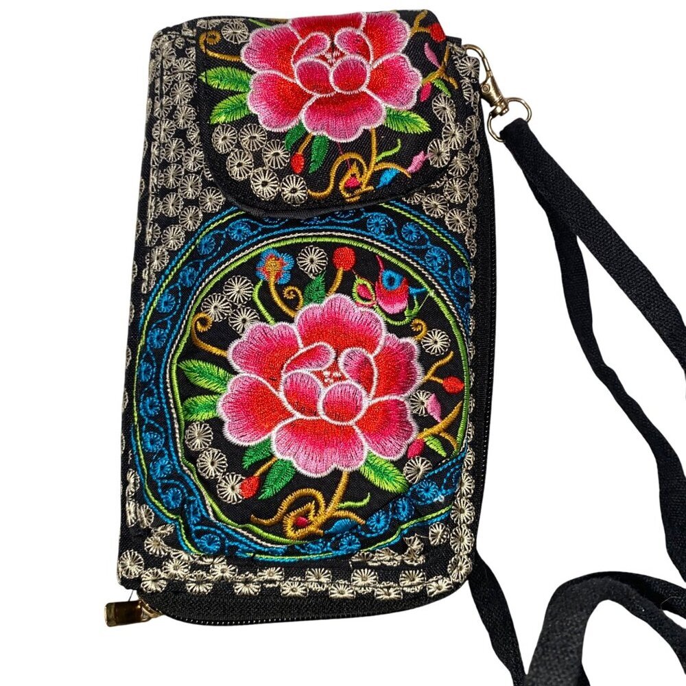 Embroidered Floral Crossbody Wallet With Strap boho festival hippie